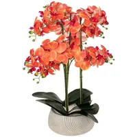 Atmosphera - Künstliche Orchidee im Topf Sanae orangefarbener zementtopf