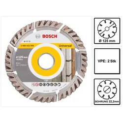 Bosch Standard for Universal Diamanttrennscheibe 125 x 22,23 mm 2 Stk. ( 2x 2608615059 ) für Beton, Stahl-Beton, Back-, Kalk- und Sand-Stein