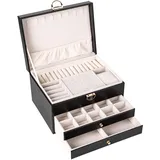 BESTIF Schmuckkästchen Schmuckbox Schmuckkasten Groß Ketten PU Leder Jewellery Box (Schwarz)