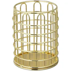 Relaxdays Stiftehalter Draht, rund, Pinselhalter Kosmetik, modern, Stiftebecher Schreibtisch, H x D: 10 x 8 cm, gold