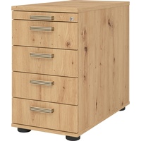 bümö Schreibtisch Schrank abschließbar, Schubladenschrank Holz in Asteiche, Container mit Schubladen - Schubladen Schrank Büro, Schreibtisch