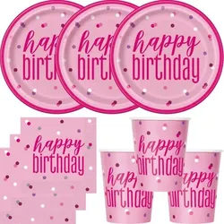 Partyset Einweggeschirr rosa pink 48 tlg. Partygeschirr Teller Becher Servietten