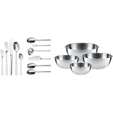 WMF Corvo Besteck Set 12 Personen, 66 teilig & Gourmet Schüsselset 4-teilig, Edelstahl Schüsseln für die Küche 0,75l - 2,75l, Rührschüssel, Salatschüssel, Servierschüssel, Cromargan, stapelbar