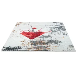 Teppich SANSIBAR "Keitum 014", bunt (rot, multi), B:80cm H:3mm L:150cm, Polyester, Teppiche, Flachgewebe, modernes Design, Motiv Martiniglas