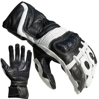 PROANTI Motorradhandschuhe Racing, Leder Motorrad Handschuhe, Gr. M-XL, Weiß) - XL