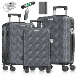 KESSER® Reisekoffer Set 3-teilig   Kofferset ABS Hartschalenkoffer mit Zahlenschloss, Kofferwaage & Reisebrieftasche 360° Rollen   Handgepäck & große Koffer für Business & Reise Trolley