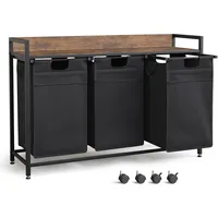 Mondeer Wäschekorb 3 Fächer, Wäschesammler mit Ablage und 3 Herausziehbaren Abnehmbaren Wäschesäcken, Metallgestell Wäschebox mit Fronttasche Geeignet für Schlafzimmer und Badezimmer, 3x50L