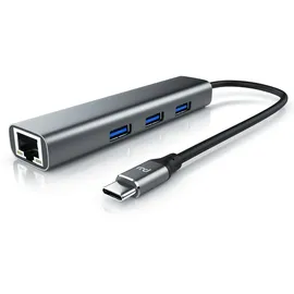 Primewire - USB C HUB mit RJ45 Ethernet - 10/100/1000 Mbit/s - Gigabit Ethernet, LAN Network Adapter - 3 x USB 3.2 Gen.1 A Ports - Notebook