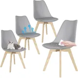 JMGJOY Esszimmerstuhl Küchenstühle 4er Set Schalenstuhl Upholstered Kunstleder Essstühle mit Massivholz bis 160 kg Skandinavisches für Esszimmer Küche Wohnzimmer Schlafzimmer Büro (Grau-4er Set)