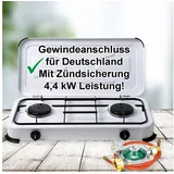 Bluecraft Camping-Gas-Kocher Mobi 2-flammig, weiss mit Zündsicherung Gasschlauch und M...