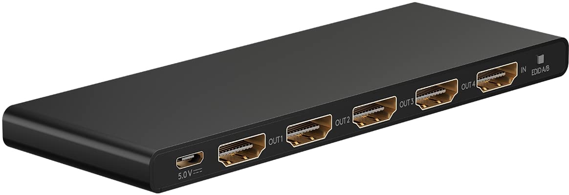 goobay 58483 HDMI Splitter 1 auf 4 / HDMI Verteiler unterstützt Auflösungen bis zu 4K @60Hz / 1x HDMI Eingangssignal auf bis zu 4X HDMI Ausgänge wie TV Gerät, Monitor, Beamer, PS5 und Xbox