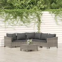 Ankonbej 6-tlg. Garten-Lounge-Set mit Kissen Grau Poly Rattan