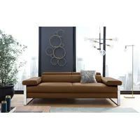 2-Sitzer W.SCHILLIG "finn", braun (chocolate s37), B:230cm H:71cm T:106cm, Flachgewebe S22 (100% Polyester), Stoff S37 (100% Polyester), Longlife Xtra-Leder Z59: Glattleder mit modischer Prägung. Hautstärke 0, 9 - 1, 1 mm, Sofas, German Design Award 2016, Fußgestell Chrom glänzend, Breite 230 cm