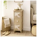 Hti-Living Kommode Melia schmal 3 Schubladen Palmen-Design  beige/weiß