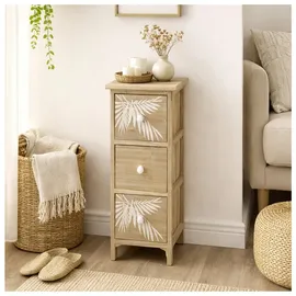Hti-Living Kommode Melia schmal 3 Schubladen Palmen-Design  beige/weiß
