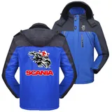 Herren-Skijacke Mit Reißverschluss Für Scania Bequeme Windjacke Abnehmbare Kapuze Skianzüge Mehrere Taschen Oberbekleidung Oberteile Kontrastfarbener-Blue||XL - XL