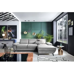 Ecksofa TRENDMANUFAKTUR "Rima, multifunktionales Sofa, L-Form", silber, B:262cm H:80cm T:182cm, 100% Polyester, Sofas, mit Bettfunktion, Bettkasten, Kopf- und Sitztiefenverstellung, Topseller
