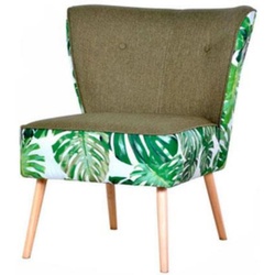 Casa Padrino 60er Jahre Esszimmer Stuhl Grün / Weiß / Naturfarben 50 x 72 x H. 77 cm - Retro Küchen Stuhl mit Palmenblätter Design - 60er Jahre Esszimmer Möbel - Retro Esszimmer Möbel