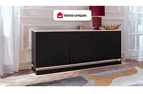 Sideboard mit 3 Türen - Mit LED-Beleuchtung - MDF - Schwarz & weiße Marmor-Optik - DEVIKA von Pascal MORABITO