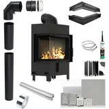 Kratki Lucy Kamineinsatz Stahl Schwarz/Abdeckplatte Glas