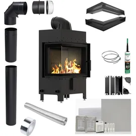 Kratki Lucy Kamineinsatz Stahl Schwarz/Abdeckplatte Glas