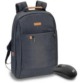 PEDEA Rucksack "Elegance" Notebook-Rucksack bis 17,3 Zoll (43,9 cm) mit Tablet-PC Fach bis 10,1 Zoll (25,9 cm) inkl. Schnurloser Maus, Grau