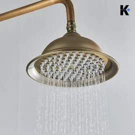 klarwerk NALA | Vintage Regendusche Set Messing unlackiert Edelstahl | Retro Design Duscharmatur Duschsystem | Mischbatterie Dusche komplett mit Handbrause