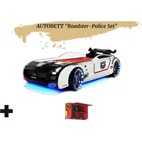 Aileenstore Autobett Kinderbett "Roadster Police" LED Sound Sportsitze Lattenrost Spoiler 90x190 cm