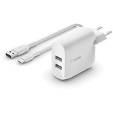 Belkin Boost Charge USB-A-Ladegerät, 24 W, mit zwei Anschlüssen und USB-A/USB-C-Kabel (Für Pixel, iPad Pro und andere Geräte, etwa von Samsung)