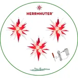 Herrnhuter Stern 3 er Set mit TIMER 6h / 9h Netzteil 13 cm rot - weiß LED - 13 cm - weiß/rot