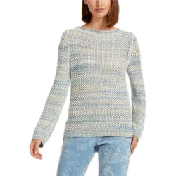 MARC CAIN Damen Strick-Pullover gestreiftes Rundhals-Shirt Langarm-Shirt UC41.23M21 305 Blau/Weiß - 38