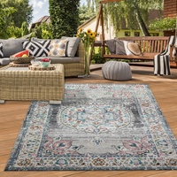 Teppich-Traum orientalischer Vintage WOHNZIMMERTEPPICH für In- & Outdoor Blumenmotiv grau blau Größe 120x170 cm