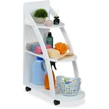 Relaxdays Rollwagen, 3 Ebenen, HxBxT: 80 x 60 x 30 cm, 4 Rollen, Badezimmer, Küche, MDF, schmaler Beistellwagen, weiß