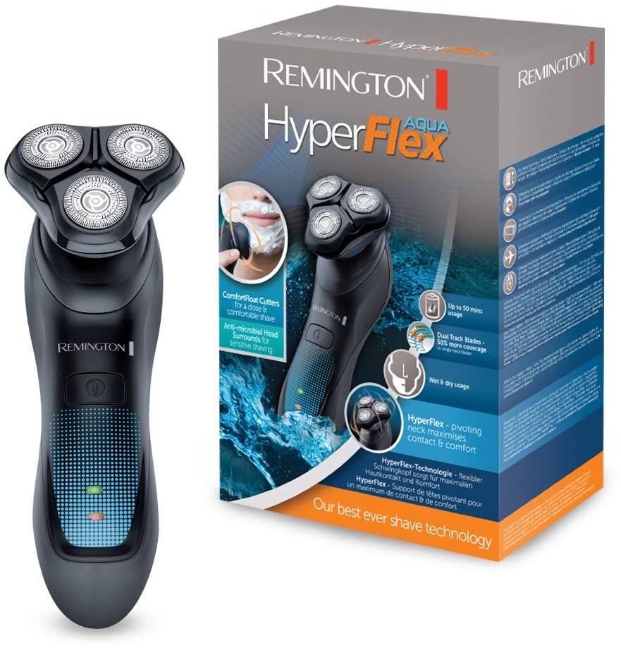 Remington Rotationsrasierer HyperFlex Aqua XR1430, flexibler Schwingkopf, ComfortFloat-Scherringe, Nass- und Trockenanwendungen, schwarz/blau