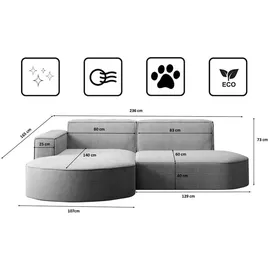 kaiser möbel Ecksofa Designer MODENA STUDIO stoff Dicker cord Poso Silber Links - Silber