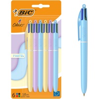 BIC 4 Colours Pastell Kugelschreiber Stifte mit mittlerer Spitze (1,00 mm) – verschiedene Farben, Blister à 6