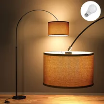 Modlicht Anten Bogenlampe Wohnzimmer Stehlampe 165 -180 cm| Inklusive LED E27 9W 3000K Glühbirne | Fußschalter | Stoffschirm Leinen Schwarz