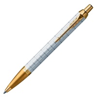 Parker IM Kugelschreiber | Perlfarbene Premium-Lackierung mit goldenen Zierteilen | Mittlere Schreibspitze mit blauer Nachfüllmine | Geschenkbox