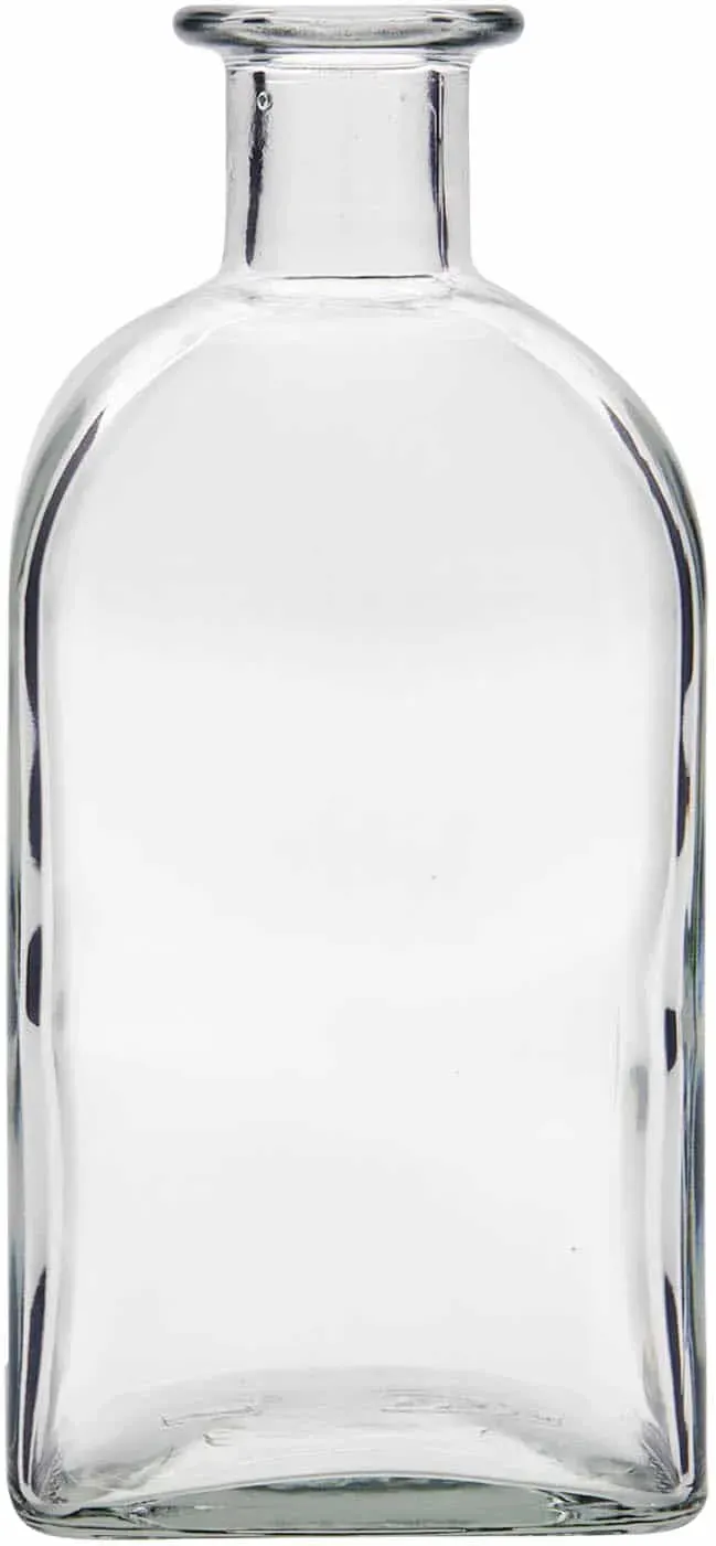 Botella de vidrio de farmacia 'Carré' de 500 ml, cuadrada, boca: corcho