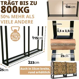 lawa living and lifestyle Kaminholzregal außen Metall mit 223x25x115 800kg verzinkt Stapelhilfe Brennholz Feuerholzregal mit Plane Brennholzunterstand - Schwarz