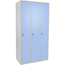 Proregal Garderobenschrank Metall 180x90x50 cm blau 3 Fächer