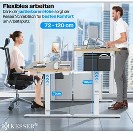 Kesser KESSER® Höhenverstellbarer Schreibtisch elektrisch Ergonomisch Steh-Sitz Schreibtisch 3-Funktions-Memory Steuerung Inkl. 360° Rollen USB-Ladeanschluss Computertisch für Homeoffice