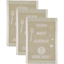 Ross Geschirrtuch Kochen macht glücklich... Essen auch, (Set, 3-tlg), Sprüchetuch, aus 100% Baumwolle beige