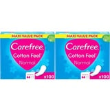 Carefree Slipeinlagen Cotton Feel Normal ohne Duft (100 Stück), 100% atmungsaktiv, verleihen ein Gefühl von Komfort, Trockenheit und Frische, Größe Normal, Vorratspack (Packung mit 2)