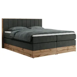 MKS Meble King Boxspringbett 160x200 mit Bettkasten Eiche, Polsterbett mit Matratze H3, Bett mit Rahmen in Wotan Eiche und Kopfteil... - Dunkelgrau