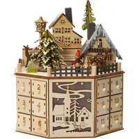 Adventskalender aus Holz 2025 zum Befüllen mit 24 Schubladen, Weihnachtskalender mit LED-Lichtern und Musik-Sound, Countdown-Kalender-Ornament Wiederverwendbarer (25×18.5×30cm)