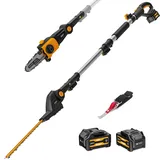 Alloyman 20V MAX 2-in-1 Teleskop Akku Heckenschere und Akku Hochentaster, mit 2 x 4,0 Ah Akkus und Ladegerät, 2,4 Meter Teleskopsäge und Heckenschneider für Strauch und Heckenschnitt