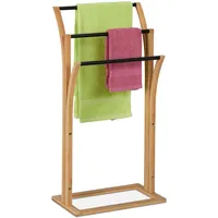 Relaxdays Handtuchhalter, Bambus, 3 versetzte Stangen, H x B