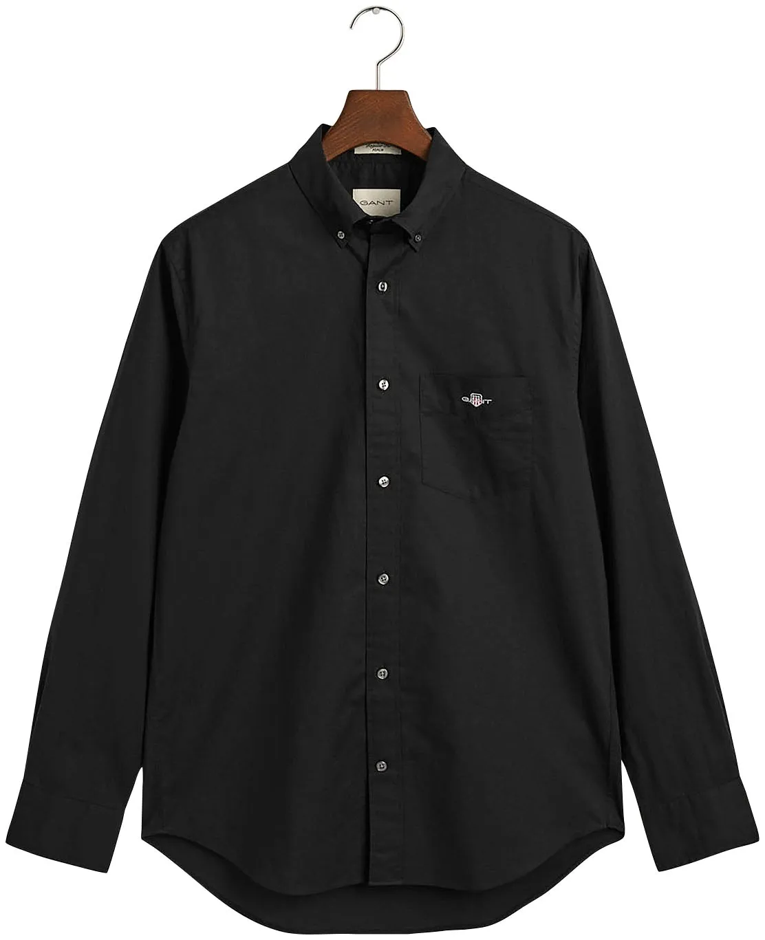 Langarmhemd GANT "Regular Fit Popeline Hemd leicht strapazierfähig pflegeleicht" Gr. M, N-Gr, schwarz (black) Herren Hemden Langarm mit Label Stickerei auf der Brusttasche