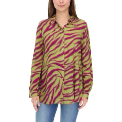 Aniston CASUAL FM Damen Bluse stylische Sommer-Bluse mit Kent-Kragen Alltags-Bluse 11026408 Grün/Lila - 36